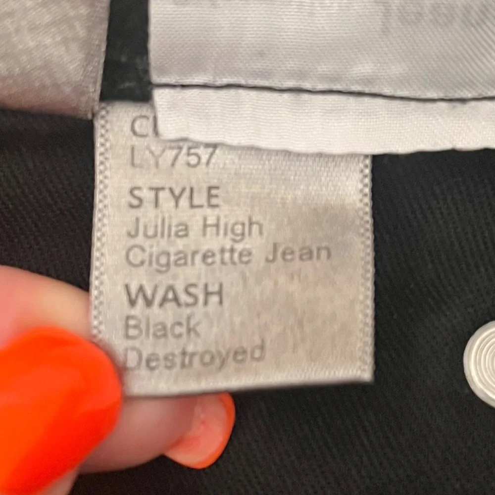 Reformation SAMPLE Julia High Cigarette Jeans Black Destroyed with Knee Patch